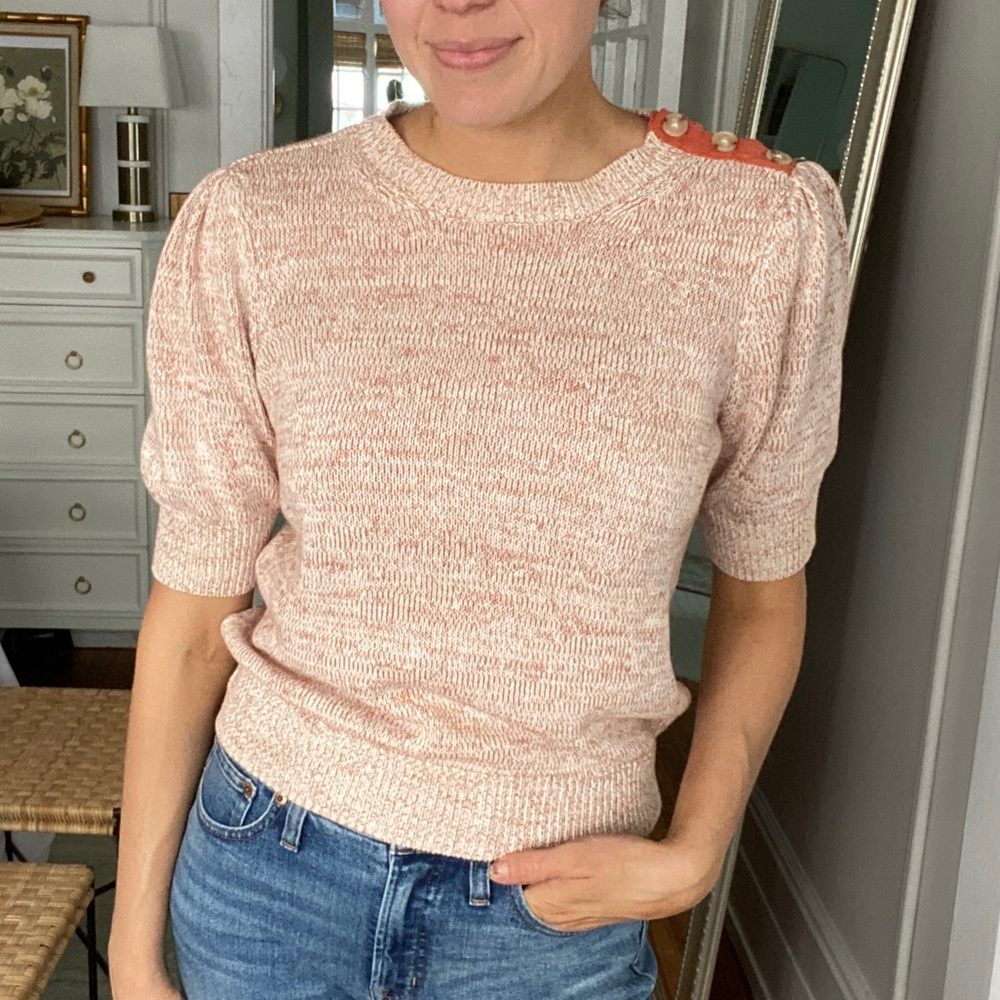 Anthropologie Pink Merle Short Sleeve Puff Sleeve Sweater
